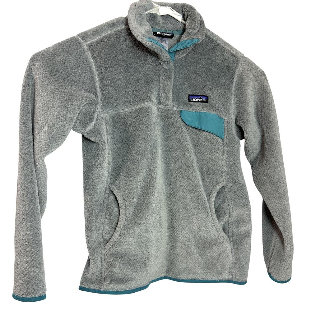 Patagonia Jacket Womens Medium Gray Fleece Snap Pullover Chest Pocket Warm